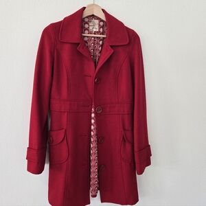 Anthropologie Tulle Red Wool Blend Winter‎ Coat size Medium Gilmore Girls